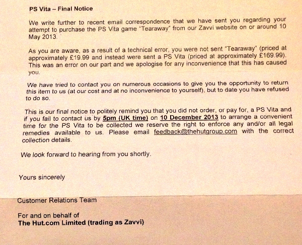 Zavvi Vita notice