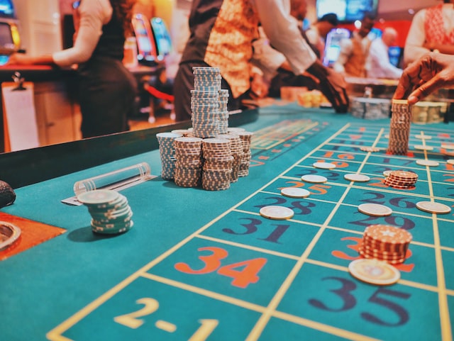 Players playing gambling games in a casino.