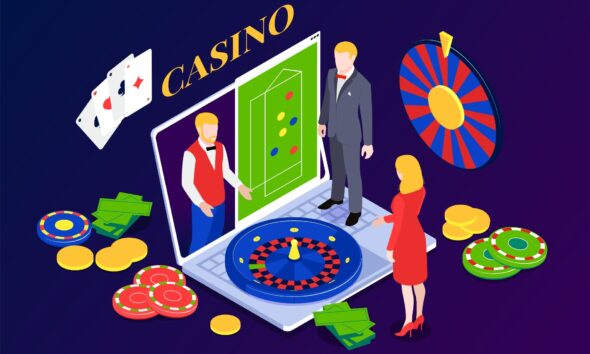 Online casino platform with cards, roulette and chips showing game variety