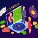 Online casino platform with cards, roulette and chips showing game variety