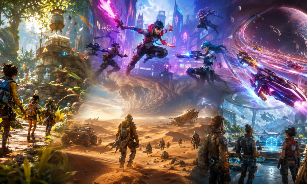Futuristic multiplayer game worlds and characters
