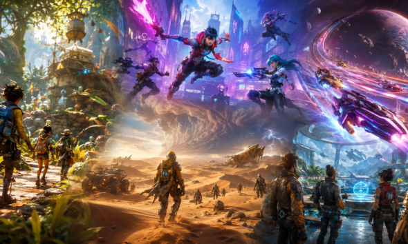 Futuristic multiplayer game worlds and characters